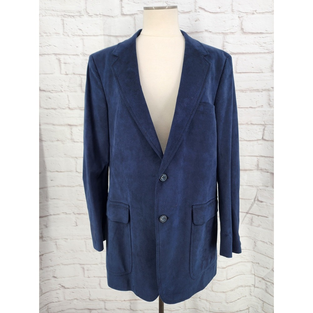 Vintage Mens Faux Suede Blazer Jacket Blue Flap Pockets 46? Academia Heritage